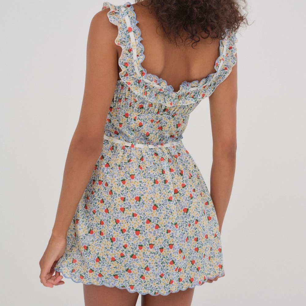 For Love & Lemons Strawberry Kiss Ruffled Floral Cotton Mini Dress, NWT, Size L - Picture 3 of 13